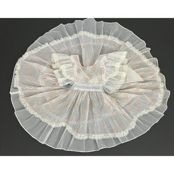 Vintage Southern Belle Frocks Baby Girl Dress Pinafore Apron Full Circle Flocked - Picture 7 of 9